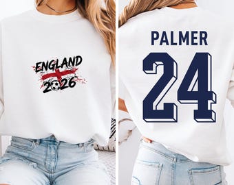 Camiseta gráfica Palmer #24, jugador estrella de Inglaterra, estilo camiseta de fútbol de dos caras, regalo personalizado, camiseta unisex inspirada en los fanáticos del fútbol del torneo mundial.