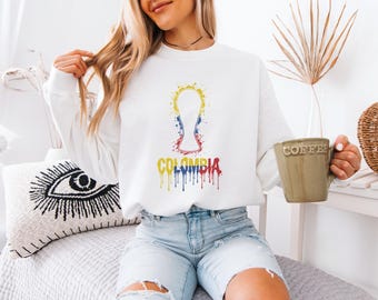 Colombia Trophy Colors Soccer Minimalist Graphic Tee, Splash Cup Style Football Design for Fans, 2026 World USA Animated Unisex T-Shirt