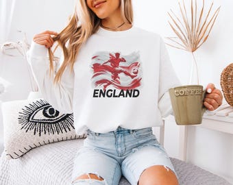 England Football Fan Soccer Shirt, English Supporter Custom Gift Patriotic UK Graphic Tee, Personalized Sporty Player Unisex T-Shirt