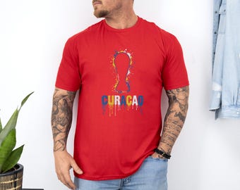 Curacao Trophy Colors Soccer Minimalist Graphic Tee, Splash Cup Style Football Design for Fans, 2026 World USA Animated Unisex T-Shirt