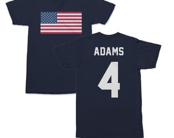 Adams #4 USA Flag Team Inspired Jersey Style Graphic Tee, 2-Sided Star Player Tribute For Fans, Soccer World Tournament Gift Unisex T-Shirt