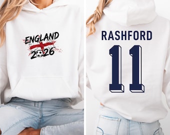 Camiseta gráfica de Rashford #11, jugador estrella de Inglaterra, estilo camiseta de fútbol de dos caras, regalo personalizado, camiseta unisex inspirada en los aficionados al fútbol del Mundial.