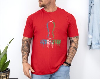 Uzbekistan Trophy Colors Soccer Minimalist Graphic Tee, Splash Cup Style Football Design for Fans, 2026 World USA Animated Unisex T-Shirt