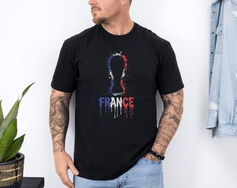 France Trophy Colors Soccer Minimalist Graphic Tee, Splash Cup Style Football Design for Fans, 2026 World USA Animated Unisex T-Shirt