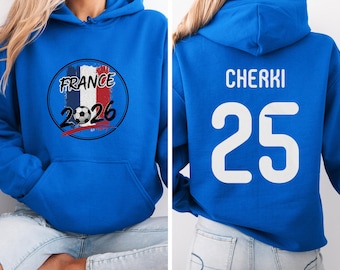 Camiseta gráfica Cherki #25, jugador estrella de Francia, estilo camiseta de fútbol de dos caras, regalo personalizado, camiseta unisex inspirada en los aficionados al fútbol del Mundial.