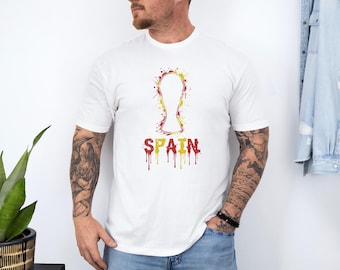 Spain Trophy Colors Soccer Minimalist Graphic Tee, Splash Cup Style Football Design for Fans, 2026 World USA Animated Unisex T-Shirt
