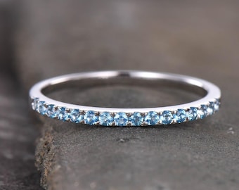Blue Topaz Sterling Silver Ring, Half Eternity Stacking Band