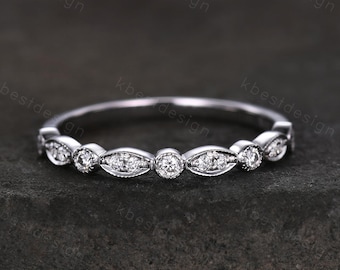 Moissanite Half Eternity Wedding Band, Sterling Silver Stacking Ring
