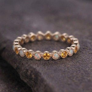 Vintage Citrin Opal Ehering, voller Eternity Ring, Zierliche Stacking Matching Band, 14k Rose gold, Jubiläumsgeschenk für sie