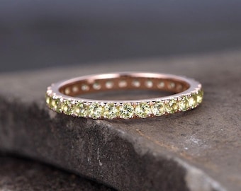 2mm wide natural Peridot Full Eternity ring in Rose gold or Silver - stacking ring - wedding band - handmade engagement ring