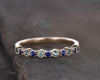 Anillo de alejandrita y zafiro, anillo de alejandrita, alianza de piedras preciosas, anillo de piedra natal de junio, anillo de oro rosa, anillo de aniversario, regalo para ella.
