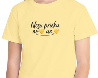 Nesu prieku no uz heart script T-Shirt, Youth yellow kids tee