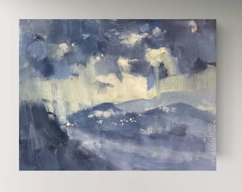 Original Plein Air Storm Painting Sutomore Montenegro, One of a Kind Coastal Landscape Art, Dramatic Sky Wall Decor, Unique Gift