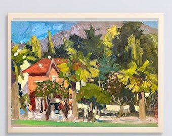 Original Plein Air Painting Bar Montenegro, Coastal City Landscape, One of a Kind Travel Wall Art, Unique Gift Home Decor