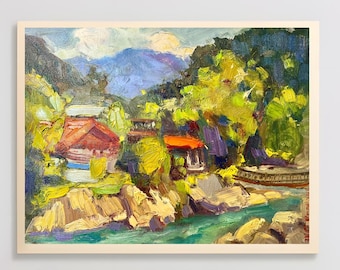 Original  Oil Painting Georgia Mountain Plein Air Painting, Caucasus Landscape Wall Art, One of a Kind Travel Gift
