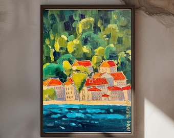 Original Plein Air Kotor Montenegro Painting, Adriatic Coastal Cityscape, One of a Kind Travel Wall Art