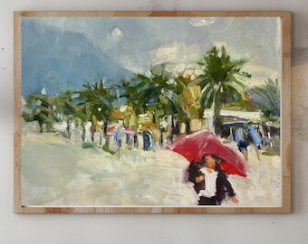Rainy Day  Wall Art Kotor Montenegro Painting, Plein Air Cityscape Landscape, One of a Kind Travel Wall Art, Unique Gift Home Decor