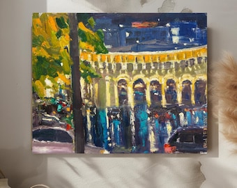 Original Yerevan Opera Painting, Armenia National Opera and Ballet Theatre, 17x13 in Rolled Canvas, Travel Wall Art, One of a Kind Gift
