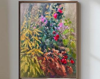 Impressionist Floral Oil Painting, Garden Bouquet Canvas Art, 20x16" by Inga Perkons