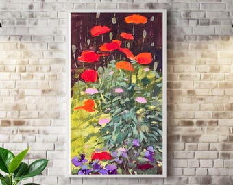 Poppy Wildflower Download Floral  Digital Wall Art,  Garden  Printable PNG  File for Hallway or Entryway Decor