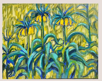 Fritillaria Oil Painting, Original Floral Wall Art on Canvas, Tall Botanical Artwork for Elegant Home Decor, Hand painted  Wall Art