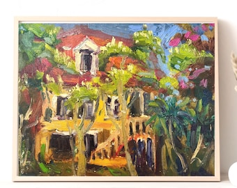 Original Plein Air Painting Kutaisi Georgia, One of a Kind Wall Art, Colorful Cityscape Gift, Unique Celebration Home Decor