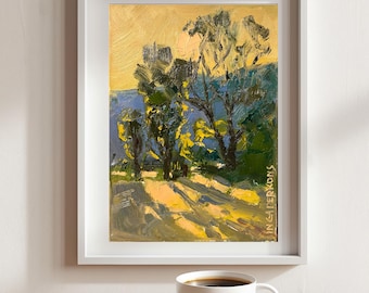 Plein Air Oil Painting, Georgia Sunlit Trees, Impressionist Afternoon Light Art, Modern Impressionism Landscape Art