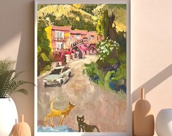 Original  Montenegro Sutamore Street  Wall Art with Cats, Nature Wall Decor, Unique Gift for Graduate, Home Decor