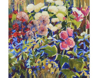 Garden  Wall Floral Painting Canvas Print ,Matte Stretched Canvas, Colorful Bouquet Artwork, Elegant Home Decor