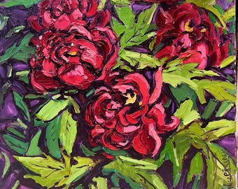 Textured Peony Oil Painting, Red Peony Oil Painting, Textured Floral Wall Art, Bold Botanical Artwork for Elegant Nature Inspired Home Decor