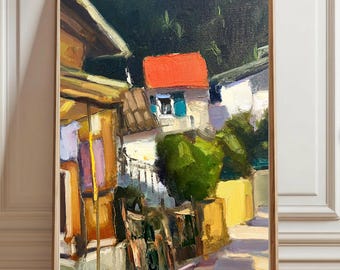 Corfu Houses Painting, Original Impasto plein air painting, Texture impressionism  Art