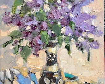 Lilac Bouquet Digital  Printable Oil Painting, Textured  Impasto Floral Art, Plein Air Painting , Still Life, Impressionism Wall Art Decor.