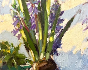 Hyacinth Garden Painting ORIGINAL, Impressionist Floral Oil, Textured Flower Impasto Wall Art, Hyacinth gift