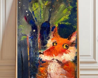 Fox Painting, Original  Acrylic painting, Impasto Texture Wall Art, Whimsical Fox  Art Handmade Wall Art  Decor