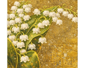 Lily of the Valley Floral Tablecloth, Vintage Gold Botanical Print