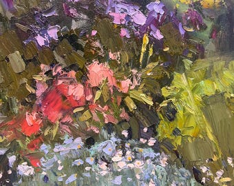 Original Garden Flower Oil Painting , Forget Me Not flowers,  Impressionist Floral Wall Art