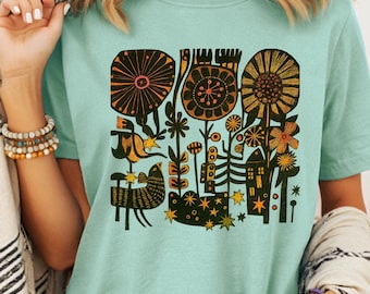 Wildflower T Shirt Floral Abstract Folk  T Shirt, Comfort Colors Boho Tee,  Trendy Whimsical  Design