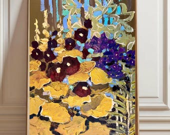 Vibrant Impasto IGarden Art, Impressionism Textured Flower painting captures a lush garden landscape in plein air style