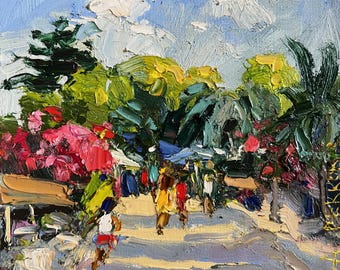 Original Bar Montenegro Plein Air Oil Painting, Colorful City Street Canvas, Travel Gift for Graduation Teacher Nurses,