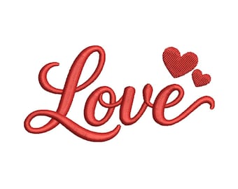 Motif de broderie Love Script, coeurs, 6 tailles (téléchargement numérique)