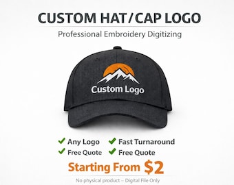 Numérisation de broderie de logo de chapeau | Logo de casquette et logo soufflé 3D | Bonnet, casquette de baseball, casquette de camionneur