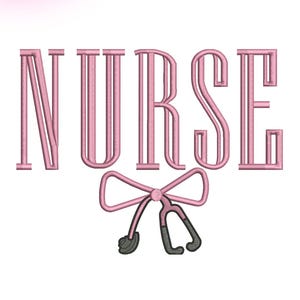 Nurse Embroidery Design | Stethoscope Bow Nurse Embroidery File | 10”, 8”, 6.5”, 4” Sizes | Medical Staff Machine Embroidery | PES DST etc. image 2