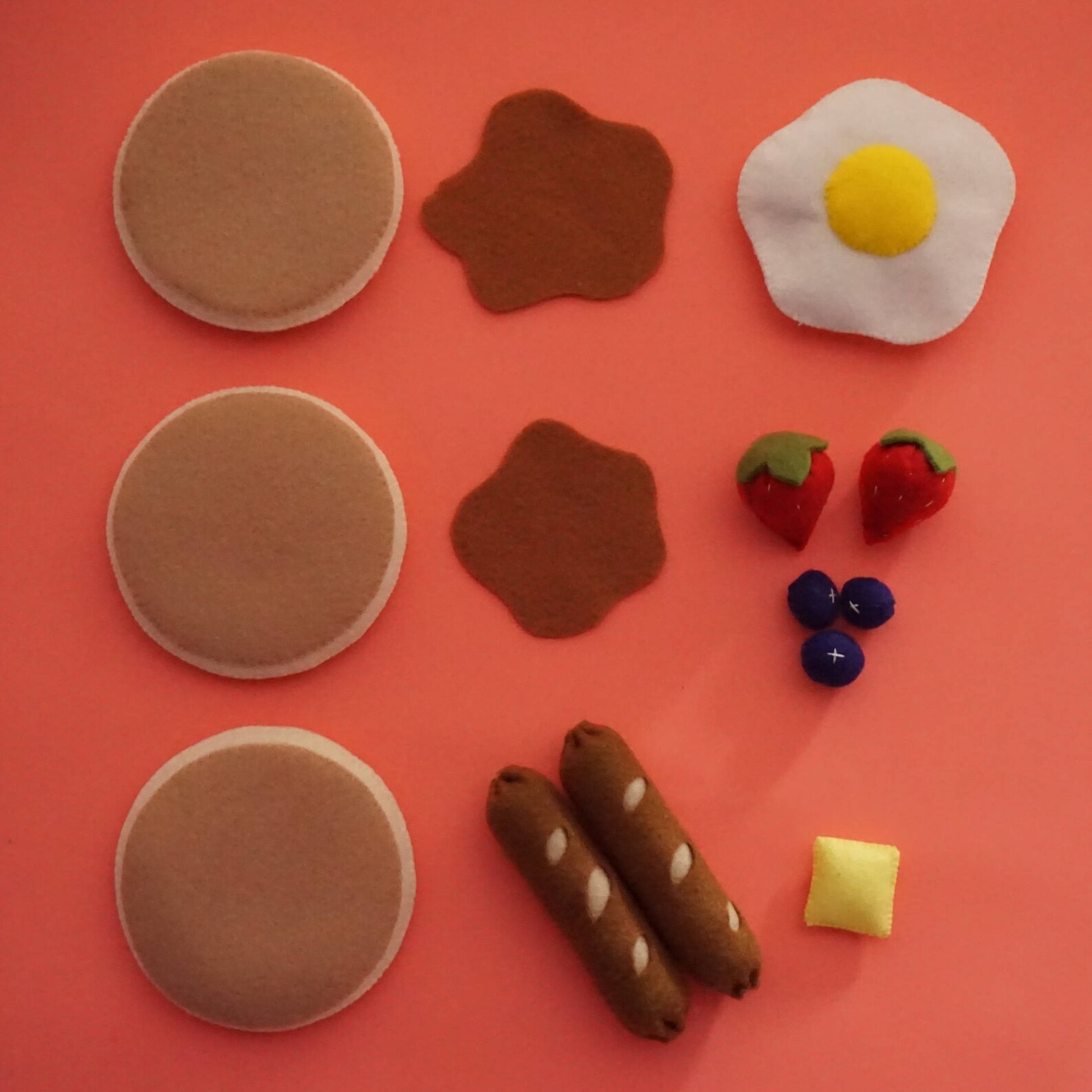 Felt Playfood Pancakes Set Breakfast Egg Sausages Pretend Play Etsy