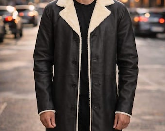 Abrigo de piel sintética para hombre con capucha y forro de sherpa cálido, chaqueta de invierno larga