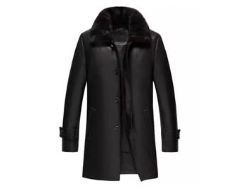 Abrigo de piel de oveja negra para hombre / Chaqueta larga de invierno tipo gabardina / Abrigo forrado de piel de oveja auténtica