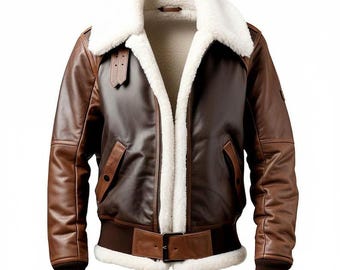 Chaqueta de piel de oveja marrón para hombre / Gabardina larga de invierno / Abrigo forrado de piel de oveja auténtica
