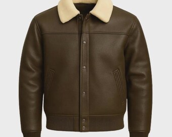 Chaqueta de piel de oveja marrón para hombre / Gabardina larga de invierno / Abrigo forrado con piel de oveja auténtica