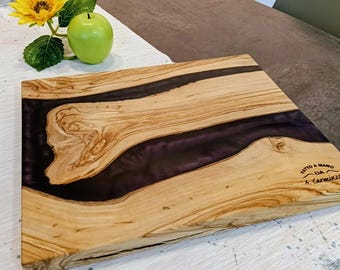 Planche à Découper En Bois D'olivier Et époxy – Planche à Charcuterie Fait Main, Décorative