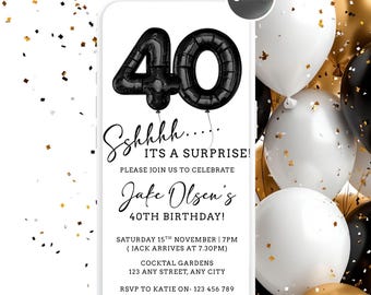 Invito modificabile per la festa di compleanno a sorpresa del 40° compleanno, invito digitale per compleanno a sorpresa, modello Canva, download immediato, facile da modificare, invito per adulti