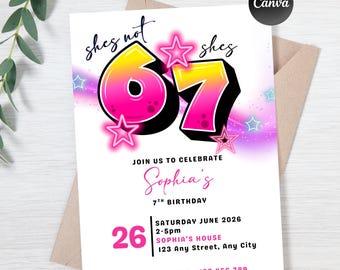 6 7 Birthday Invitation | Six And Seven Birthday Invite | Canva Template | Instant Download